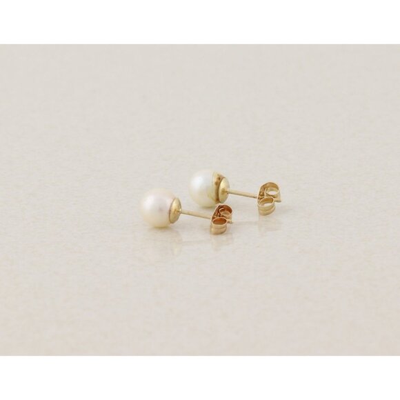 14k Yellow Gold 5mm Freshwater Pearl Earrings Stud Post Small 1/4" - Picture 7 of 9